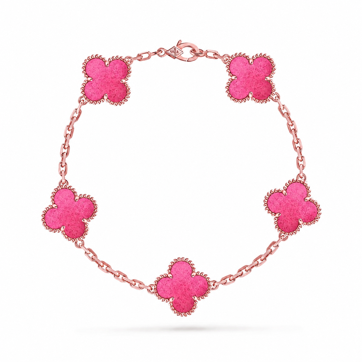 [Plus&Max]NEW CLOVER 5 MOTIFS PINK ENAMEL BRACELET