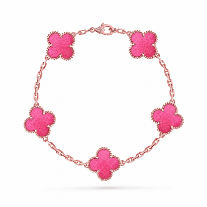 [Plus&Max]NEW CLOVER 5 MOTIFS PINK ENAMEL BRACELET