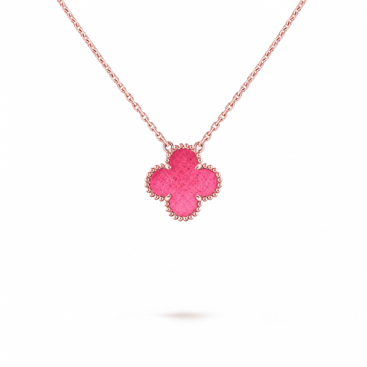 [Max Jewelry] NEW CLOVER 15MM PINK ENAMEL NECKLACE