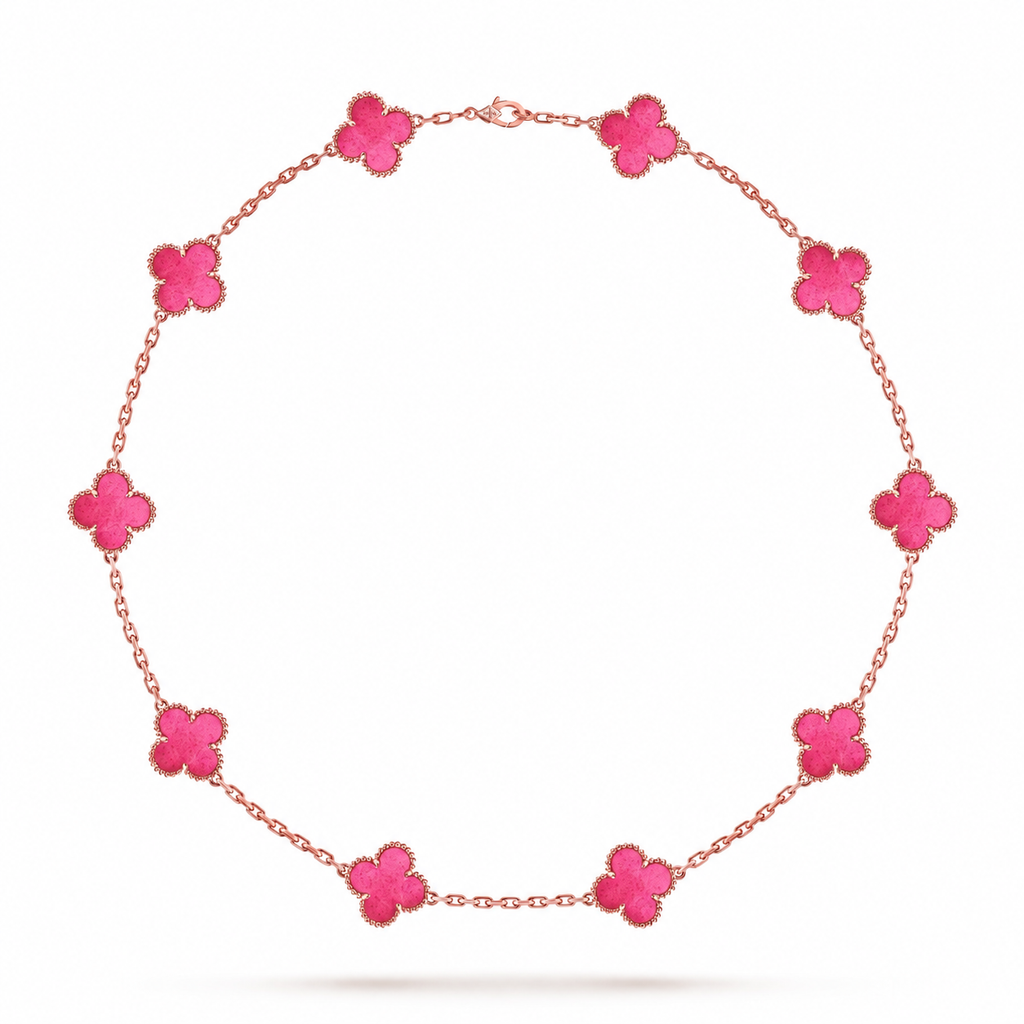 [Plus&Max]NEW CLOVER 10 MOTIFS PINK ENAMEL NECKLACE