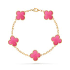 [Plus&Max]NEW CLOVER 5 MOTIFS PINK ENAMEL BRACELET