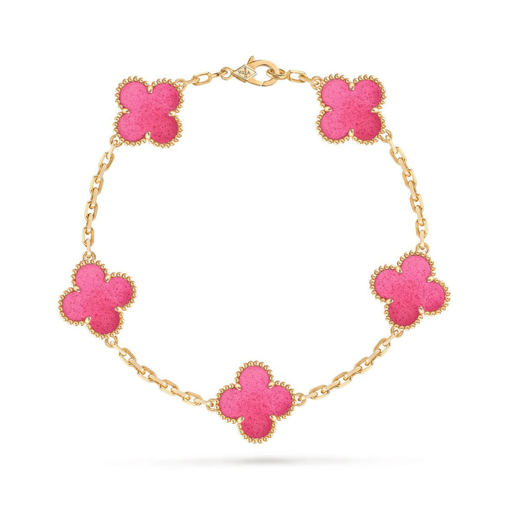 [Plus&Max]NEW CLOVER 5 MOTIFS PINK ENAMEL BRACELET