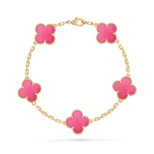 [Plus&Max]NEW CLOVER 5 MOTIFS PINK ENAMEL BRACELET