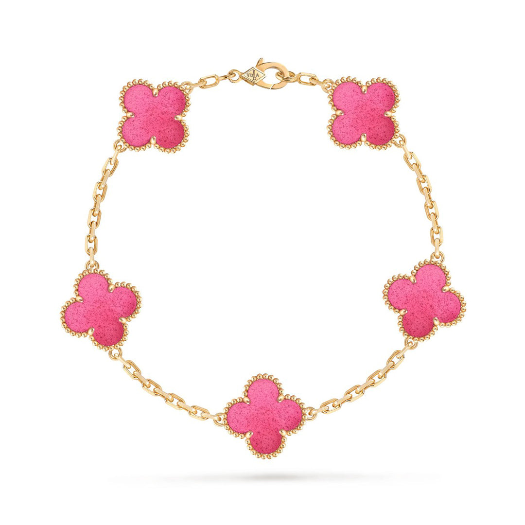 [Max Jewelry]NEW CLOVER 5 MOTIFS PINK ENAMEL BRACELET