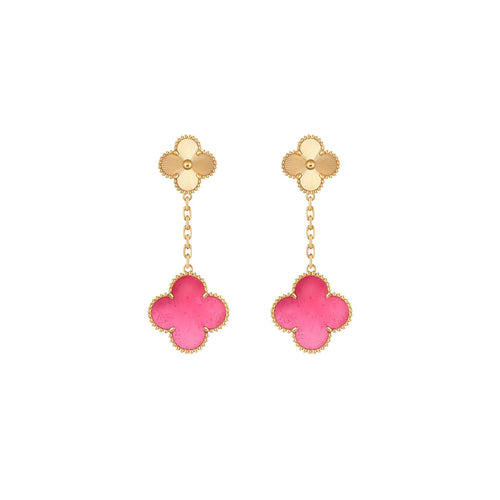 [Plus&Max]NEW CLOVER 2 MOTIF PINK ENAMEL EARRINGS