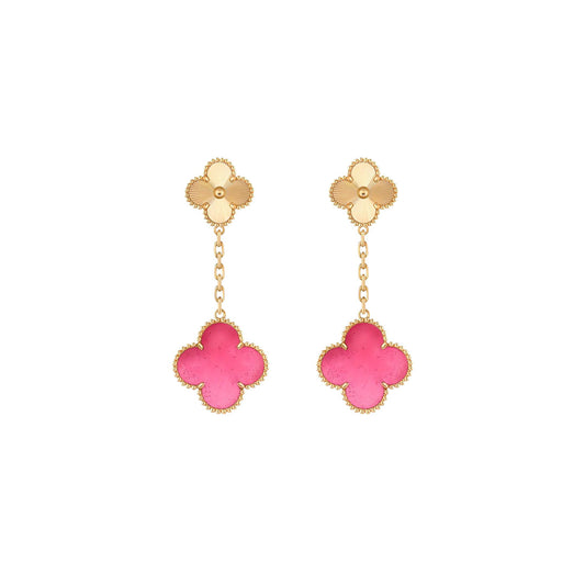 [Plus&Max]NEW CLOVER 2 MOTIF PINK ENAMEL EARRINGS