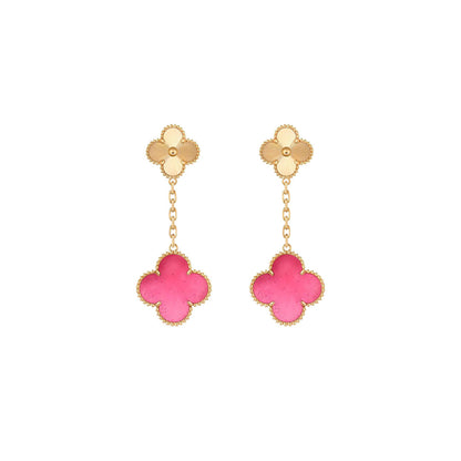 [Max Jewelry]NEW CLOVER 2 MOTIF PINK ENAMEL EARRINGS