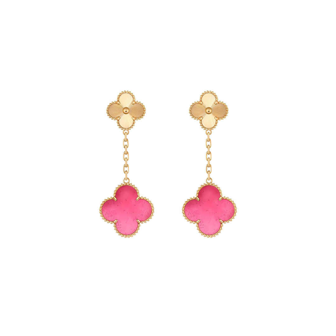 [Max Jewelry]NEW CLOVER 2 MOTIF PINK ENAMEL EARRINGS