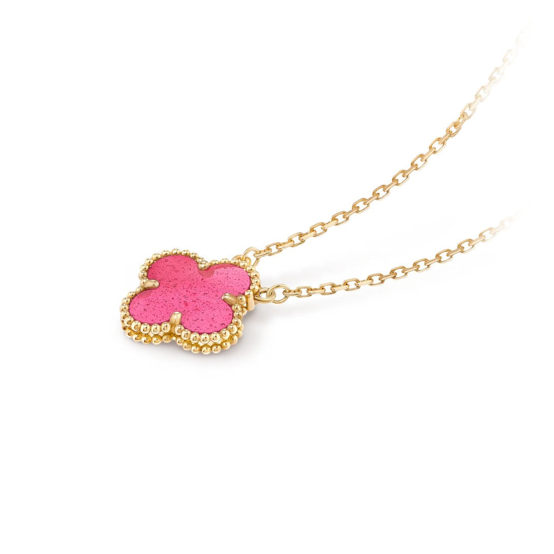 [Max Jewelry] NEW CLOVER 15MM PINK ENAMEL NECKLACE