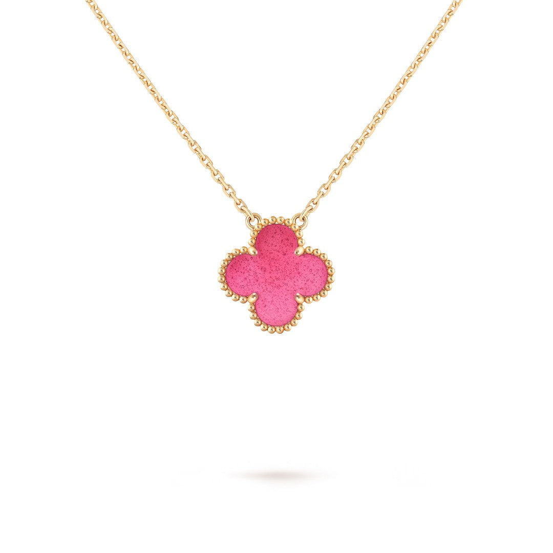 [Max Jewelry] NEW CLOVER 15MM PINK ENAMEL NECKLACE