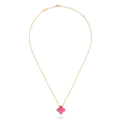 [Max Jewelry] NEW CLOVER 15MM PINK ENAMEL NECKLACE