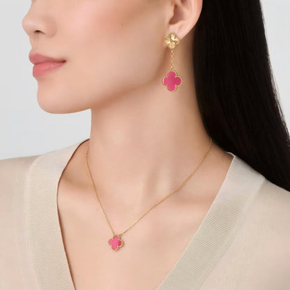 [Max Jewelry] NEW CLOVER 15MM PINK ENAMEL NECKLACE