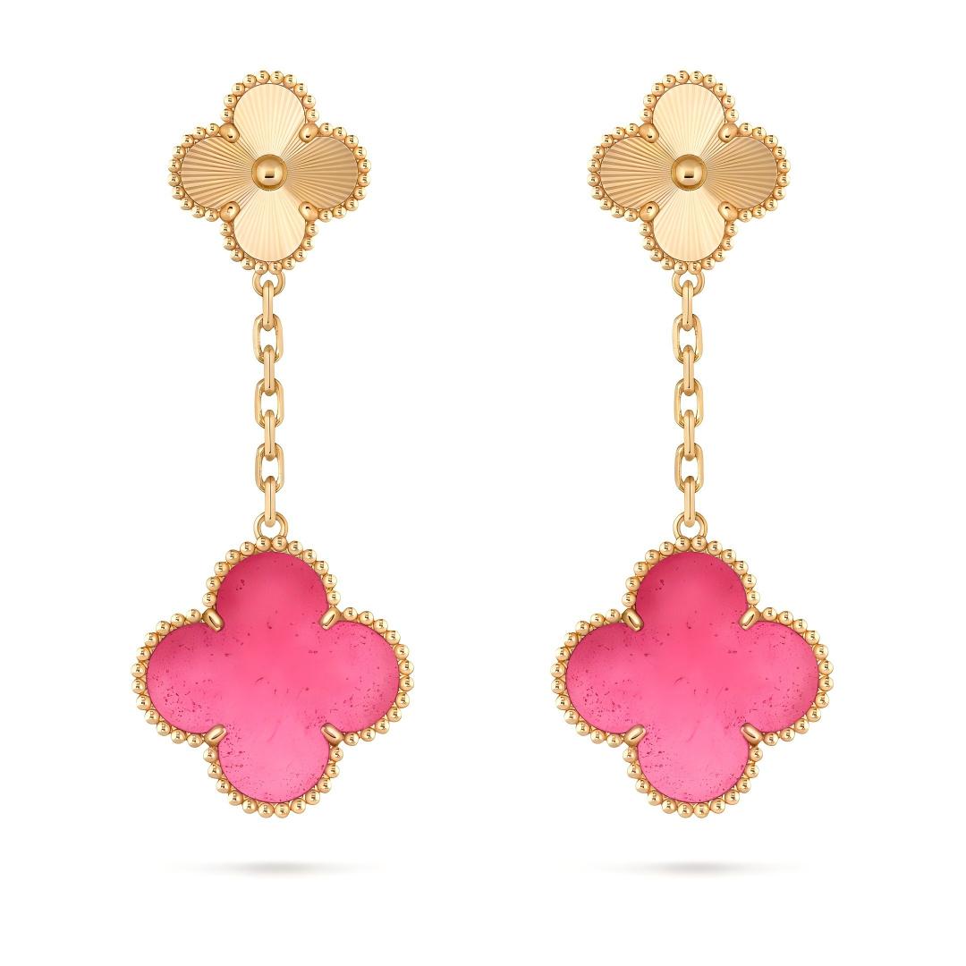 [Max Jewelry]NEW CLOVER 2 MOTIF PINK ENAMEL EARRINGS