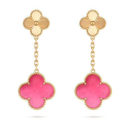 [Max Jewelry]NEW CLOVER 2 MOTIF PINK ENAMEL EARRINGS