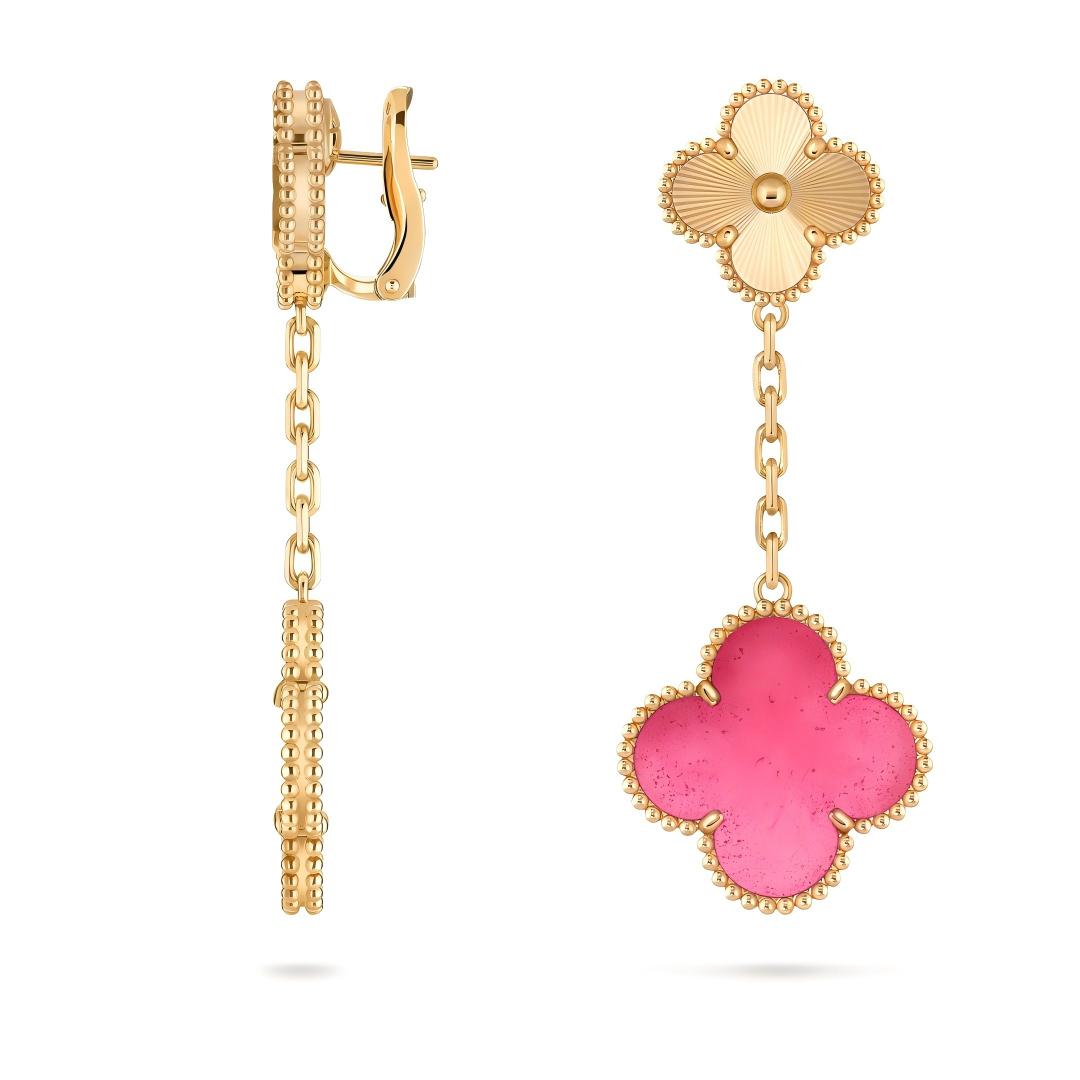 [Max Jewelry]NEW CLOVER 2 MOTIF PINK ENAMEL EARRINGS