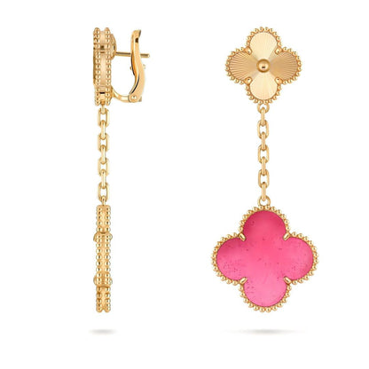 [Plus&Max]NEW CLOVER 2 MOTIF PINK ENAMEL EARRINGS