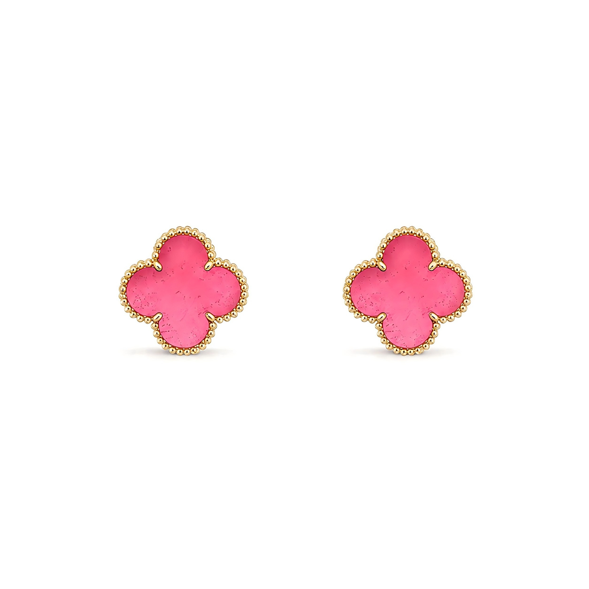 [Max Jewelry]NEW CLOVER 15MM PINK ENAMEL STUD EARRINGS