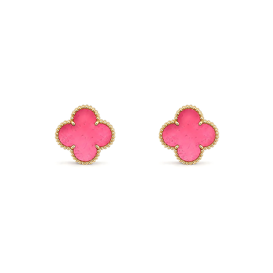 [Plus&Max]NEW CLOVER 15MM PINK ENAMEL STUD EARRINGS