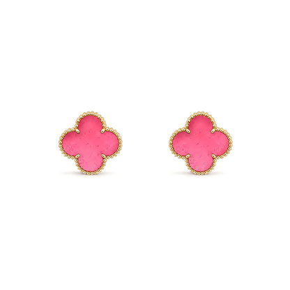 [Max Jewelry]NEW CLOVER 15MM PINK ENAMEL STUD EARRINGS