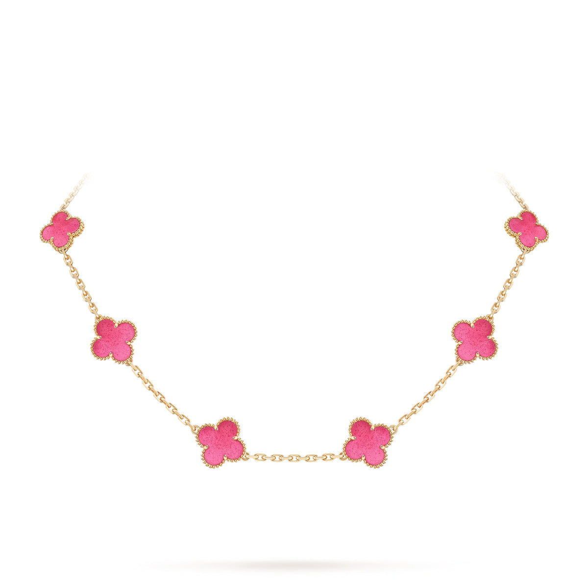 [Max Jewelry]NEW CLOVER 10 MOTIFS PINK ENAMEL NECKLACE