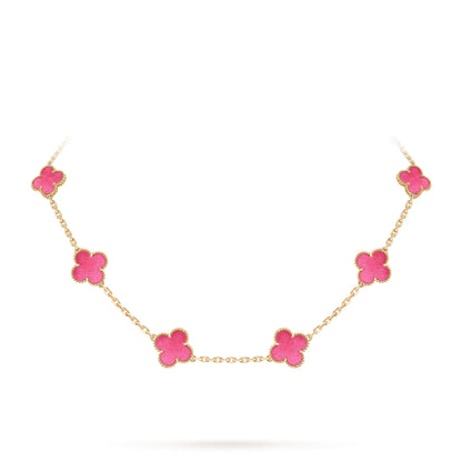 [Max Jewelry]NEW CLOVER 10 MOTIFS PINK ENAMEL NECKLACE