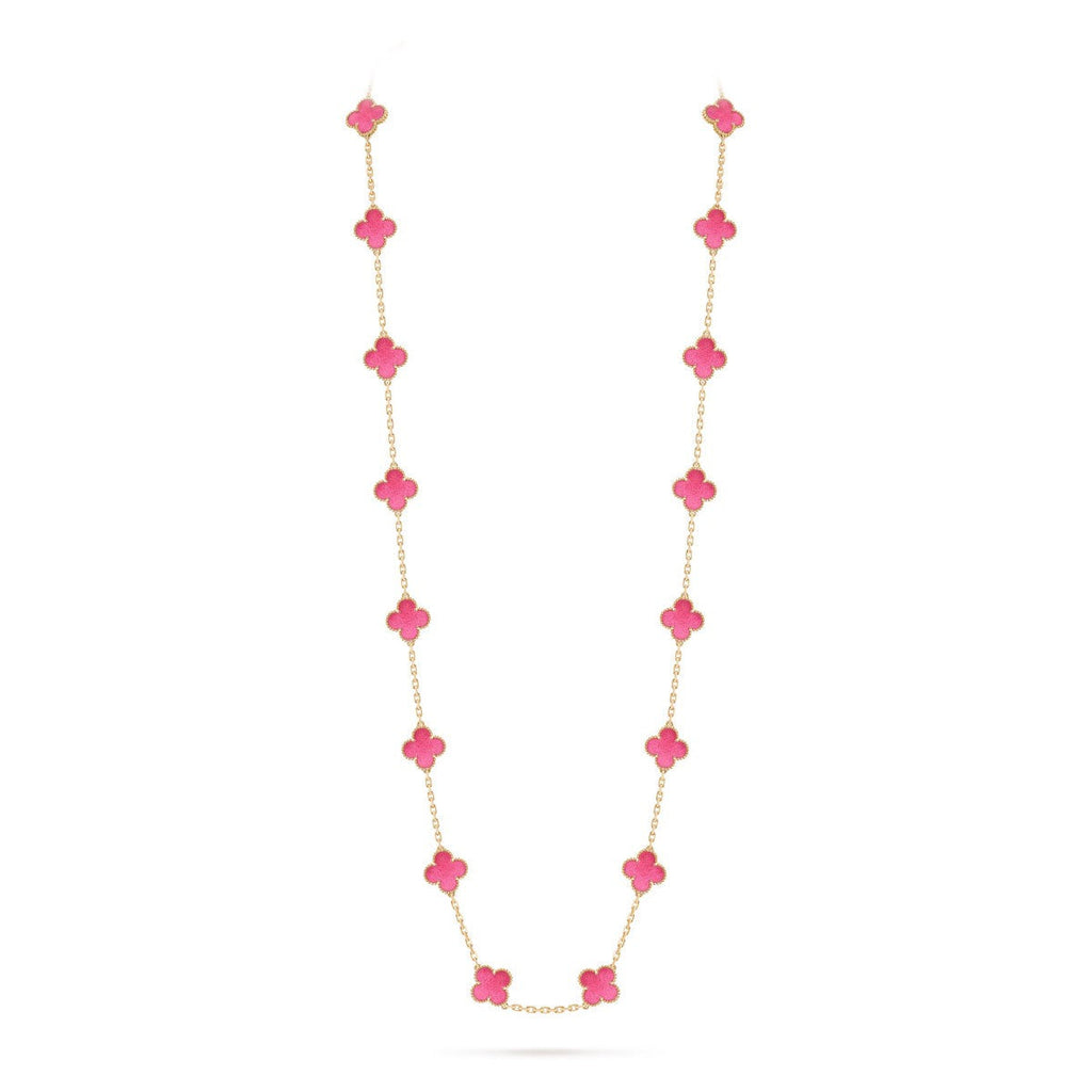 [Plus&Max] NEW CLOVER 20 MOTIFS PINK ENAMEL NECKLACE