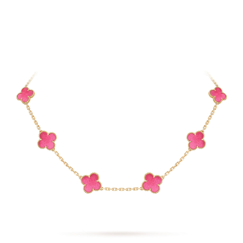 [Plus&Max]NEW CLOVER 10 MOTIFS PINK ENAMEL NECKLACE