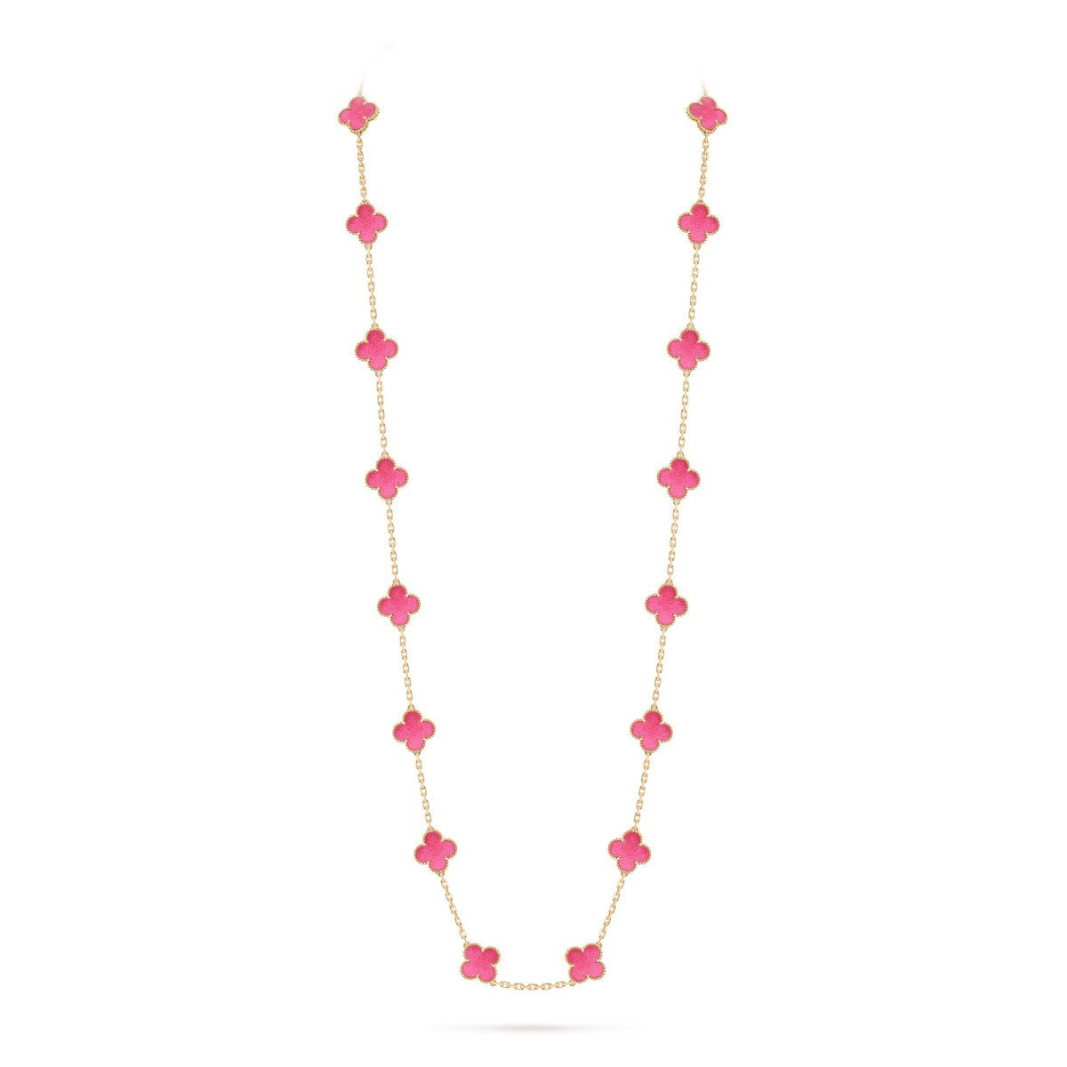 [Max Jewelry] NEW CLOVER 20 MOTIFS PINK ENAMEL NECKLACE