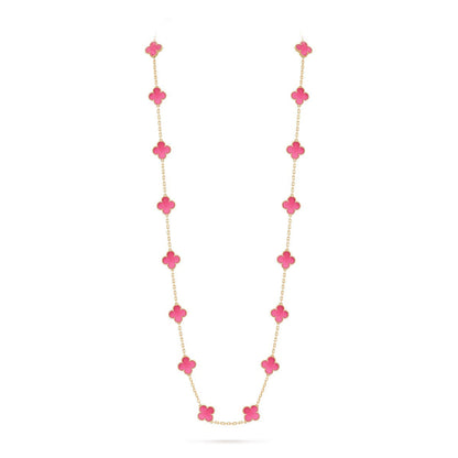 [Max Jewelry] NEW CLOVER 20 MOTIFS PINK ENAMEL NECKLACE