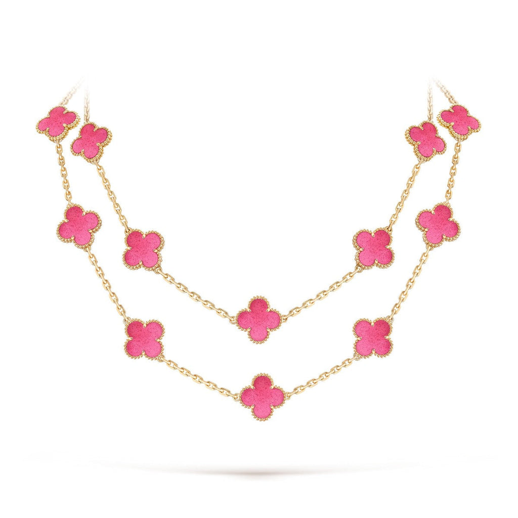 [Plus&Max] NEW CLOVER 20 MOTIFS PINK ENAMEL NECKLACE