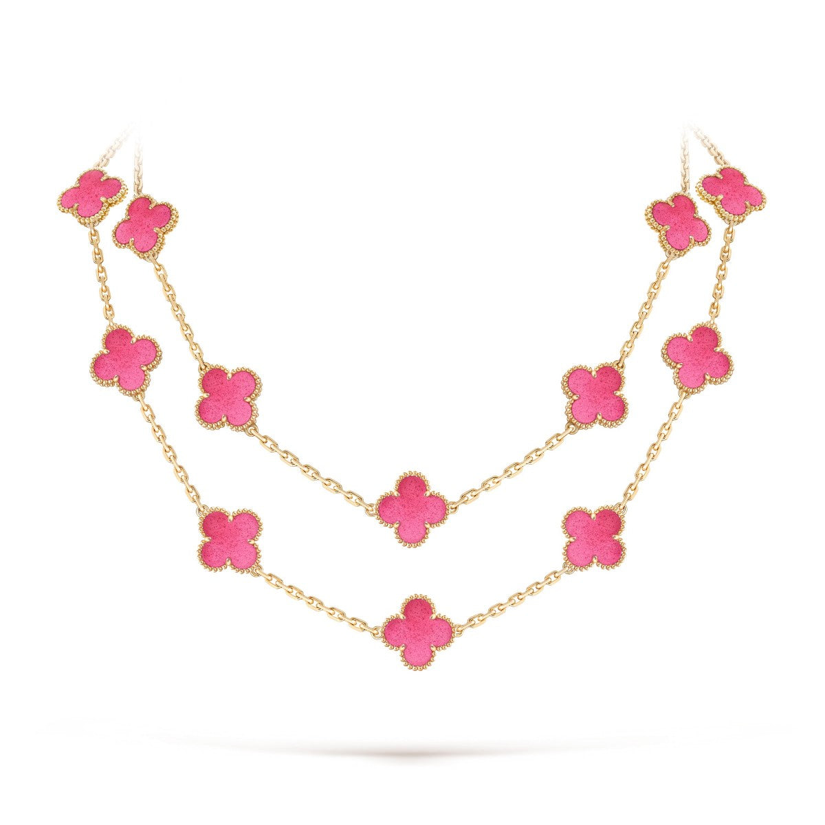 [Max Jewelry] NEW CLOVER 20 MOTIFS PINK ENAMEL NECKLACE
