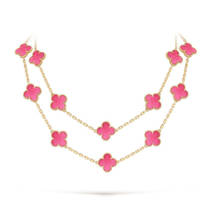 [Max Jewelry] NEW CLOVER 20 MOTIFS PINK ENAMEL NECKLACE