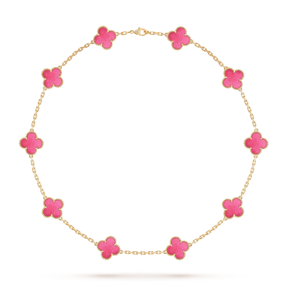 [Max Jewelry]NEW CLOVER 10 MOTIFS PINK ENAMEL NECKLACE