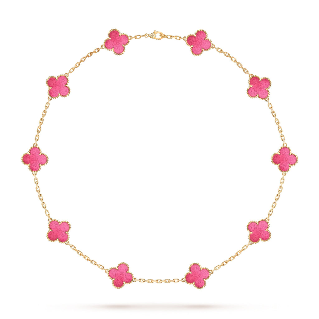 [Plus&Max]NEW CLOVER 10 MOTIFS PINK ENAMEL NECKLACE