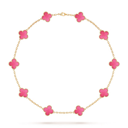 [Max Jewelry]NEW CLOVER 10 MOTIFS PINK ENAMEL NECKLACE