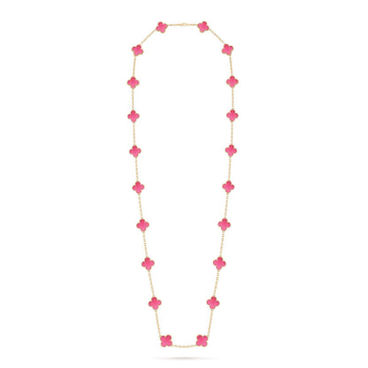[Max Jewelry] NEW CLOVER 20 MOTIFS PINK ENAMEL NECKLACE