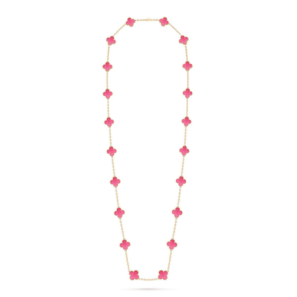 [Plus&Max] NEW CLOVER 20 MOTIFS PINK ENAMEL NECKLACE