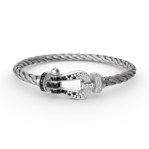 [Max Jewelry ]FORCE LARGE HORSESHOE BLACK WHITE DIAMOND BRACELET SILVER