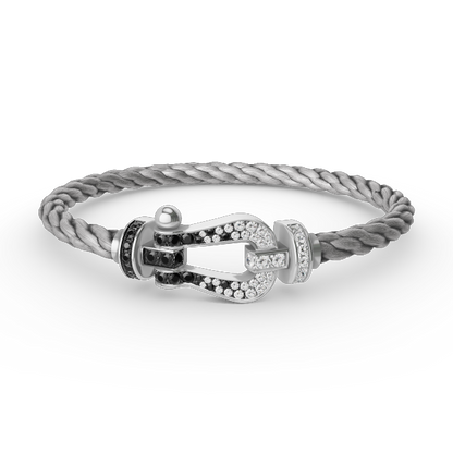 [Max Jewelry ]FORCE LARGE HORSESHOE BLACK WHITE DIAMOND BRACELET SILVER