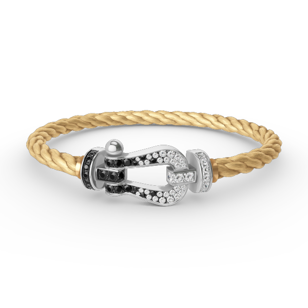 [Max Jewelry ]FORCE LARGE HORSESHOE BLACK WHITE DIAMOND BRACELET SILVER