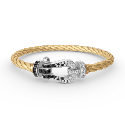 [Max Jewelry ]FORCE LARGE HORSESHOE BLACK WHITE DIAMOND BRACELET SILVER