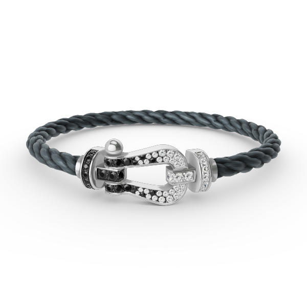 [Max Jewelry ]FORCE LARGE HORSESHOE BLACK WHITE DIAMOND BRACELET SILVER