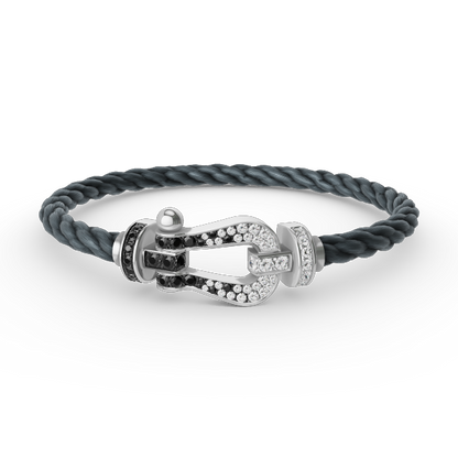 [Max Jewelry ]FORCE LARGE HORSESHOE BLACK WHITE DIAMOND BRACELET SILVER