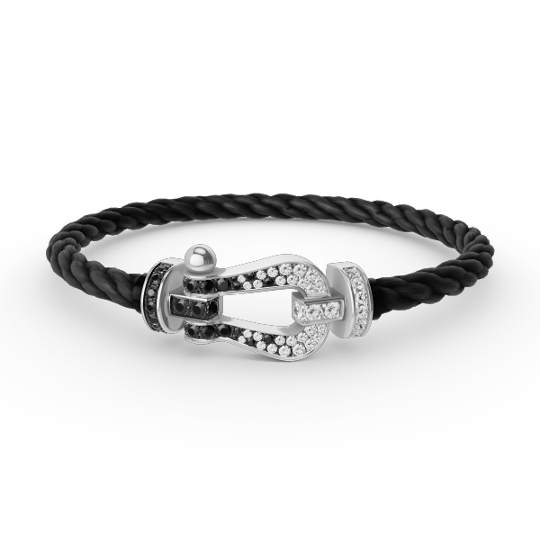 [Max Jewelry ]FORCE LARGE HORSESHOE BLACK WHITE DIAMOND BRACELET SILVER