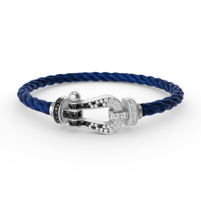 [Max Jewelry ]FORCE LARGE HORSESHOE BLACK WHITE DIAMOND BRACELET SILVER
