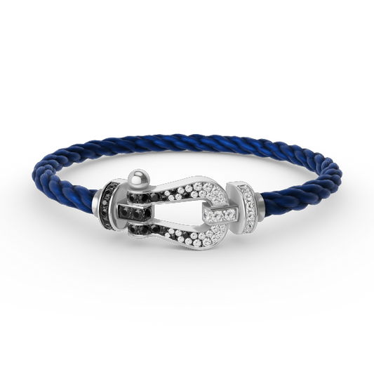 [Max Jewelry ]FORCE LARGE HORSESHOE BLACK WHITE DIAMOND BRACELET SILVER