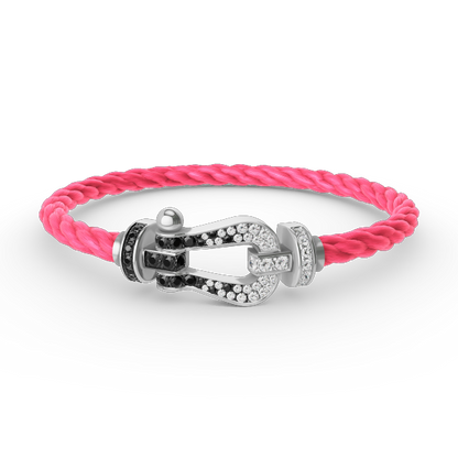 [Max Jewelry ]FORCE LARGE HORSESHOE BLACK WHITE DIAMOND BRACELET SILVER