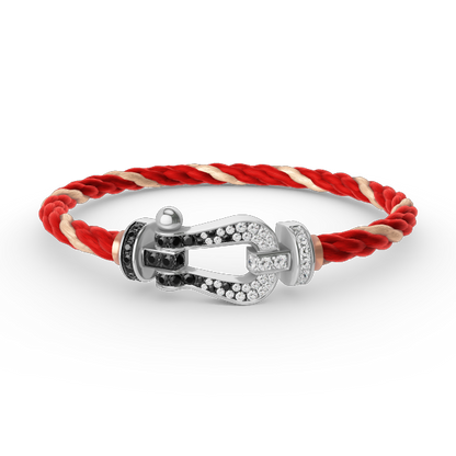 [Max Jewelry ]FORCE LARGE HORSESHOE BLACK WHITE DIAMOND BRACELET SILVER