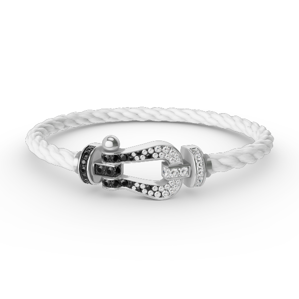 [Max Jewelry ]FORCE LARGE HORSESHOE BLACK WHITE DIAMOND BRACELET SILVER