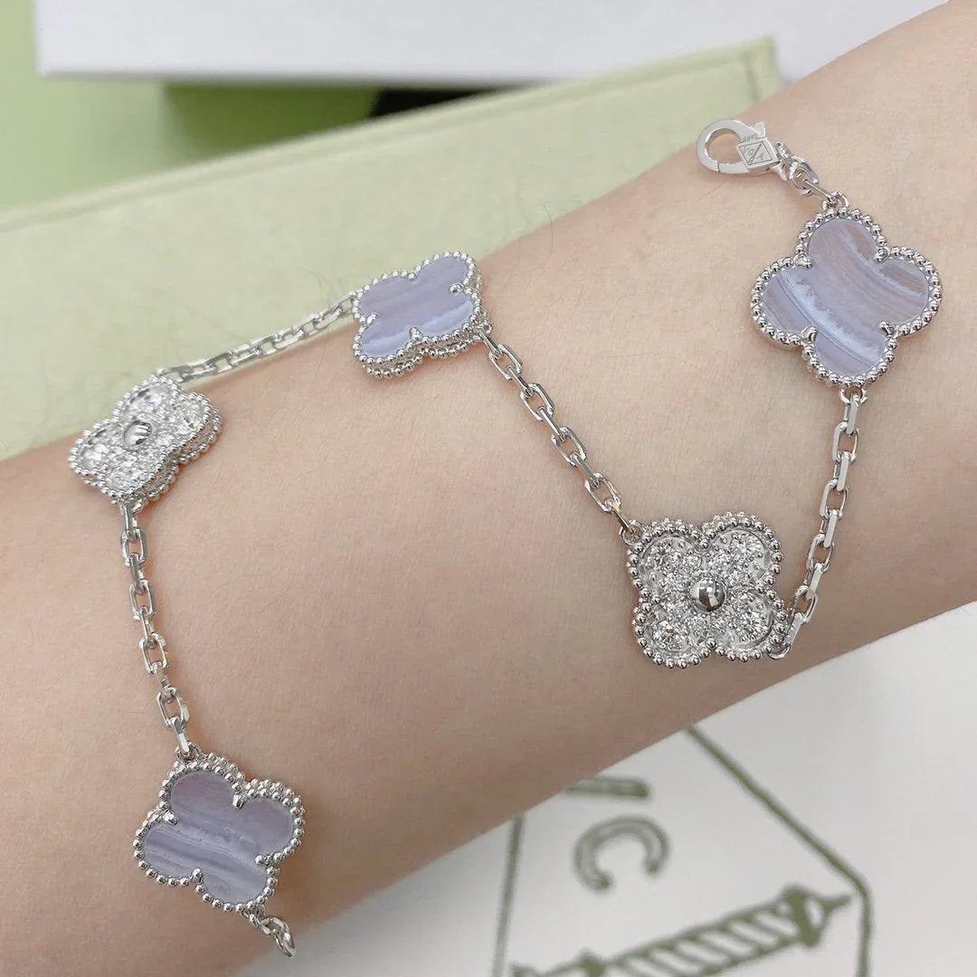 [Max Jewelry ] CLOVER 5 MOTIF PURPLE CHALCEDONY BRACELET COLLECTION